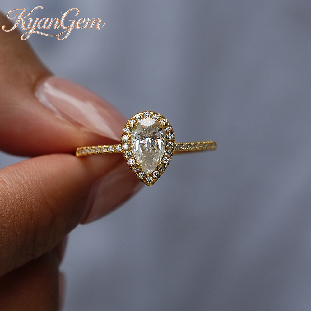 Moissanite Engagement Ring 1 Carat - KyanGem Gerçek 18 K Altın Mozanit