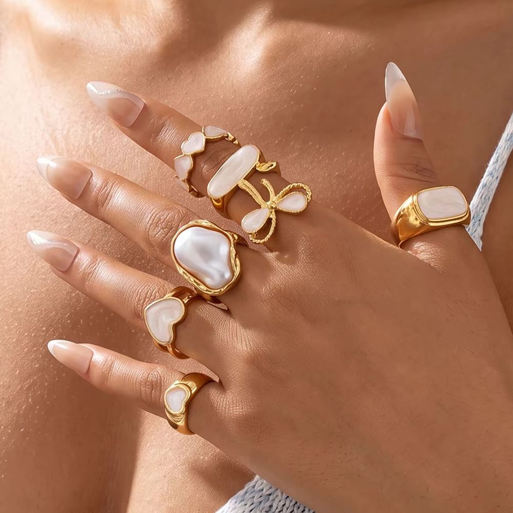 Vintage Punk Knuckle Rings Set - 7 Adet/Set Bohem Tarzı İnci Detaylı