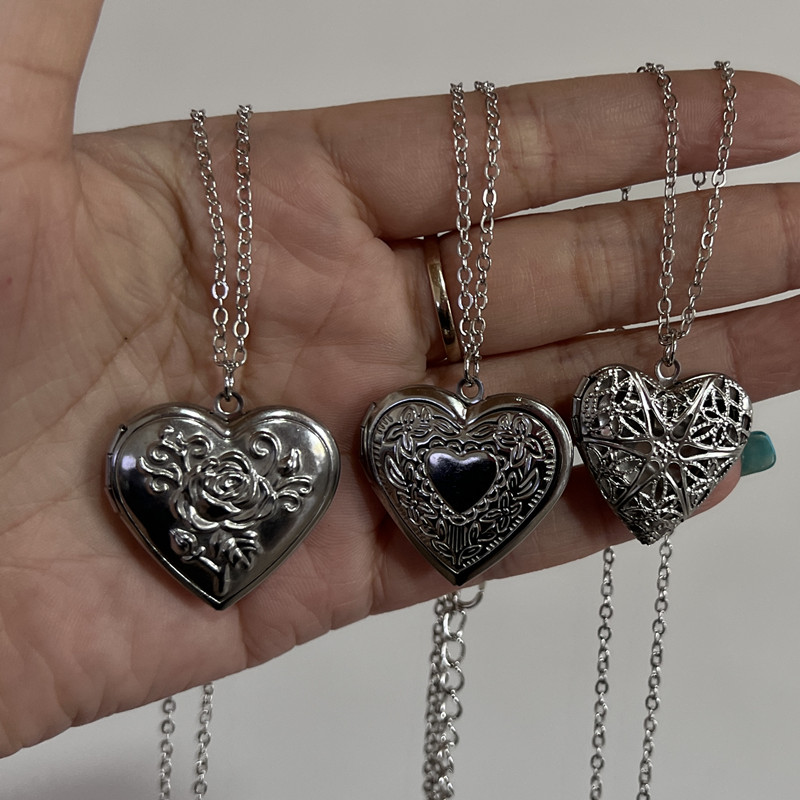 Heart Locket Necklace Photo - Kalp Fotoğraf Çerçevesi Kolye Kolye Aşk