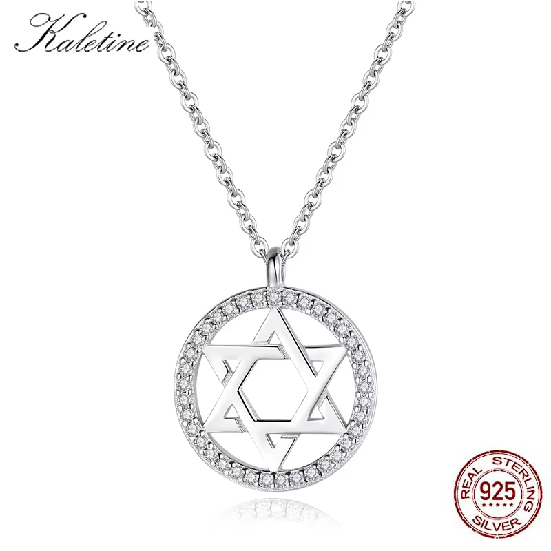 925 Sterling Silver Chain Necklace Men - KALETINE yahudi Magen David yıldızı 925