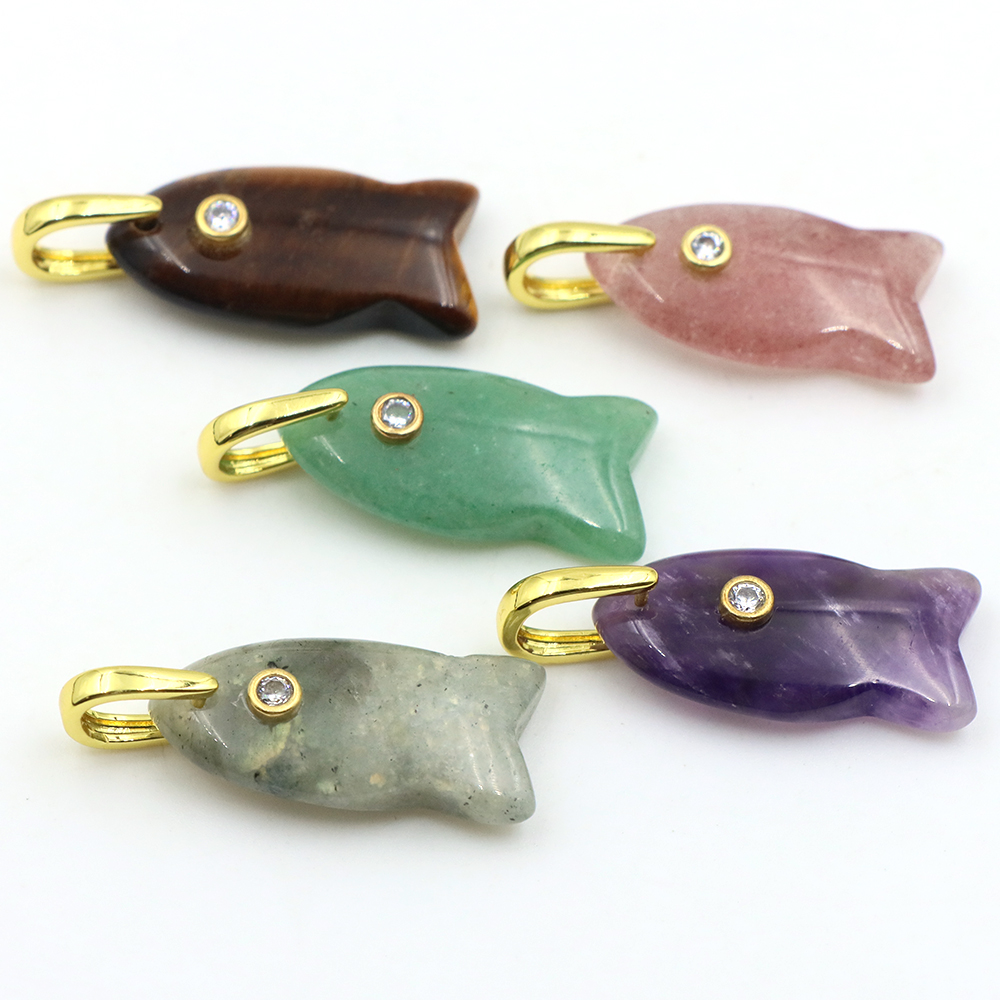 Crystal Pendant Necklace Natural Stone - 26 mm Balık Şeklinde Doğal Taş