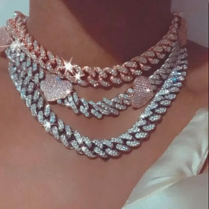 Yeni 12mm genişlik pembe kalp  - Cuban Link Chain 12Mm incelemesi ve fiyatı